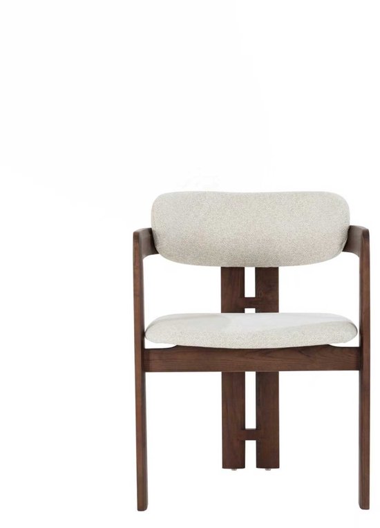 Japandi – Eetkamerstoel – Walnootkleurig hout – Set van 2 – Beige bekleding – Scandinavisch design