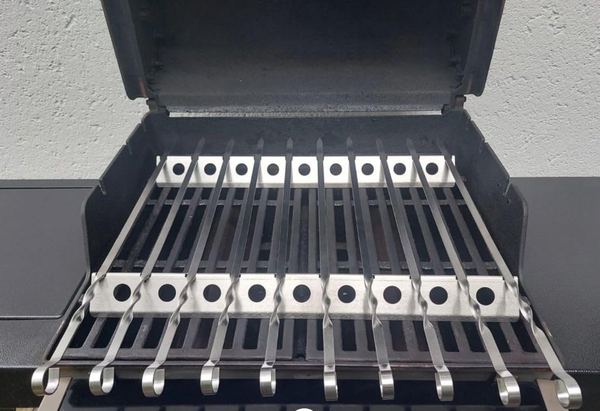 Shasli-set Spieshouder - Grill Accessoire - Kebab Grillen - Roestvrij Staal 1mm - 47cm Frame