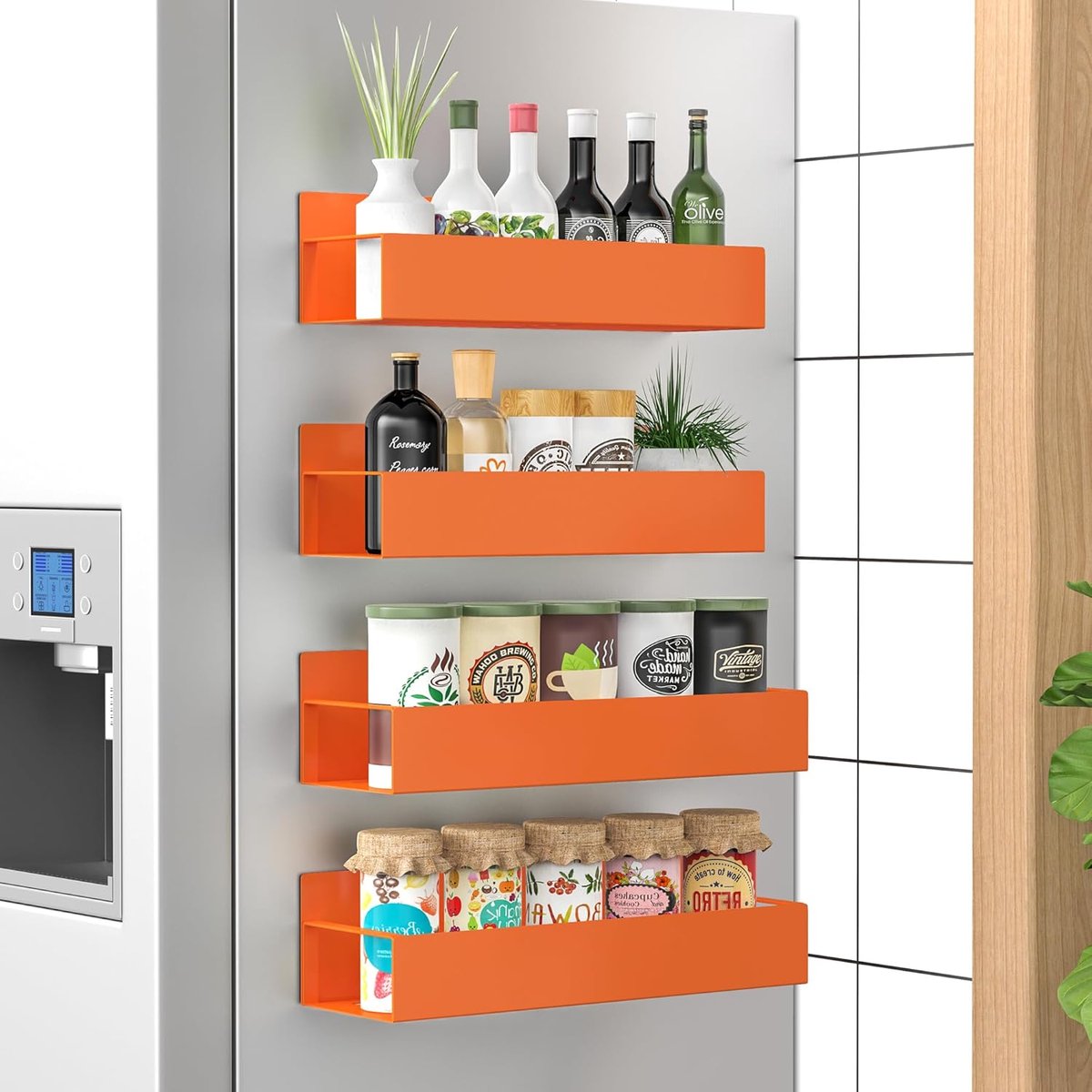 Kruidenrek Organizer - Keuken Opslag - Koelkast Gebruik - Magnetische Bevestiging - 4 Stuks - Oranje