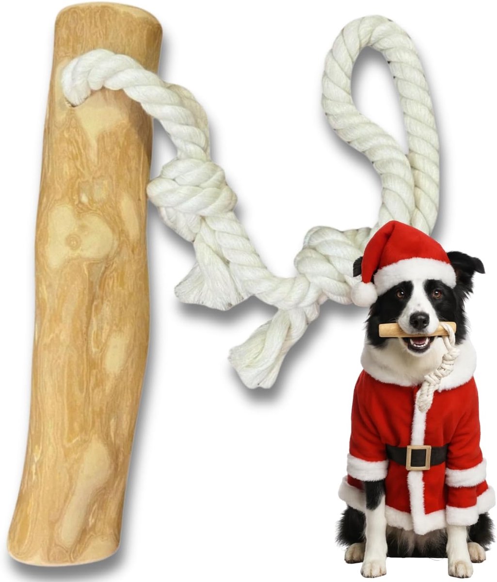 Hondenkauw met touw - Kauwspeelgoed voor honden - Tandverzorging stressverlichting - Natuurlijk koffiehout - 19x8x4 cm - Natuurhout