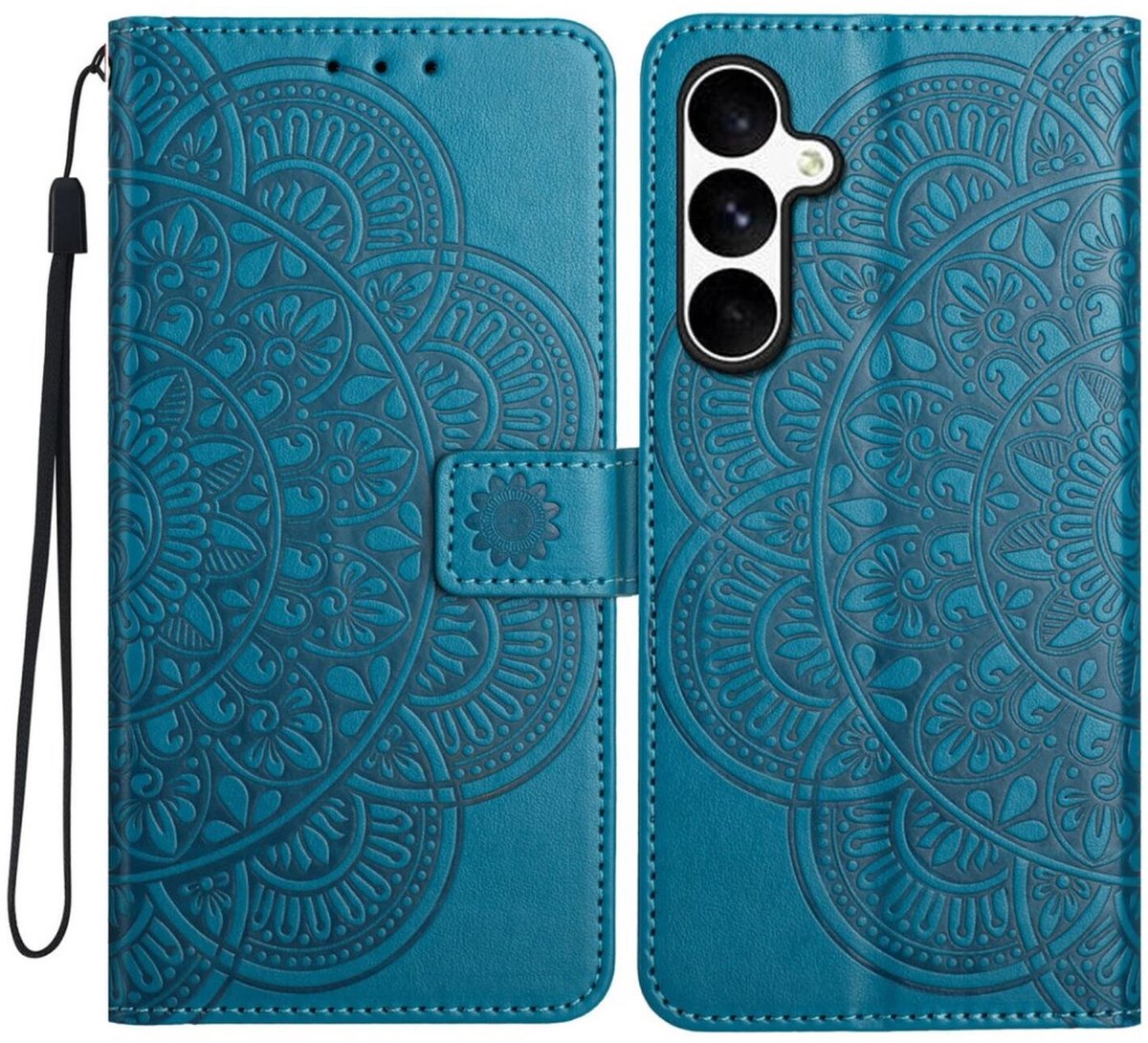 Mandala Book Case Geschikt voor Samsung Galaxy S25 FE - Hoesje met Pasjeshouder Blauw