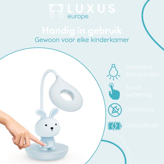 Luxus Nachtlamp Kinderkamer Bunny Mini - Blauw - Nachtlampje baby - Voor kinderen - Slaapkamer - Draadloos - Oplaadbaar van Merkloos — afbeelding 2