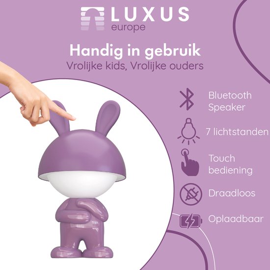 Luxus Nachtlamp Kinderkamer Mouse - Paars - Nachtlampje baby - Voor kinderen - Slaapkamer - 7 kleuren licht - RGB - Bluetooth speaker - Draadloos - Oplaadbaar van Merkloos — afbeelding 2