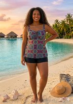 Tankini set- Multicolor Mandala Tankini Set met Short – Comfortabele Buikbedekkende Zwemset- Dames badmode Badpak Bikini FM99013- Zwart - Maat 60