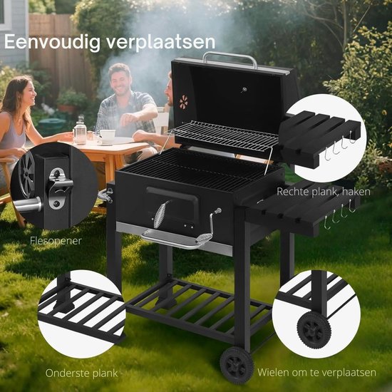 Rolu BBQ -Houtskool BBQ - Barbecue - BBQ Met Wielen - Grillrooster 55 x 36 CM - Inclusief Thermometer - Zijtafel - Aslade Voor Schoonmaak van Merkloos — afbeelding 3