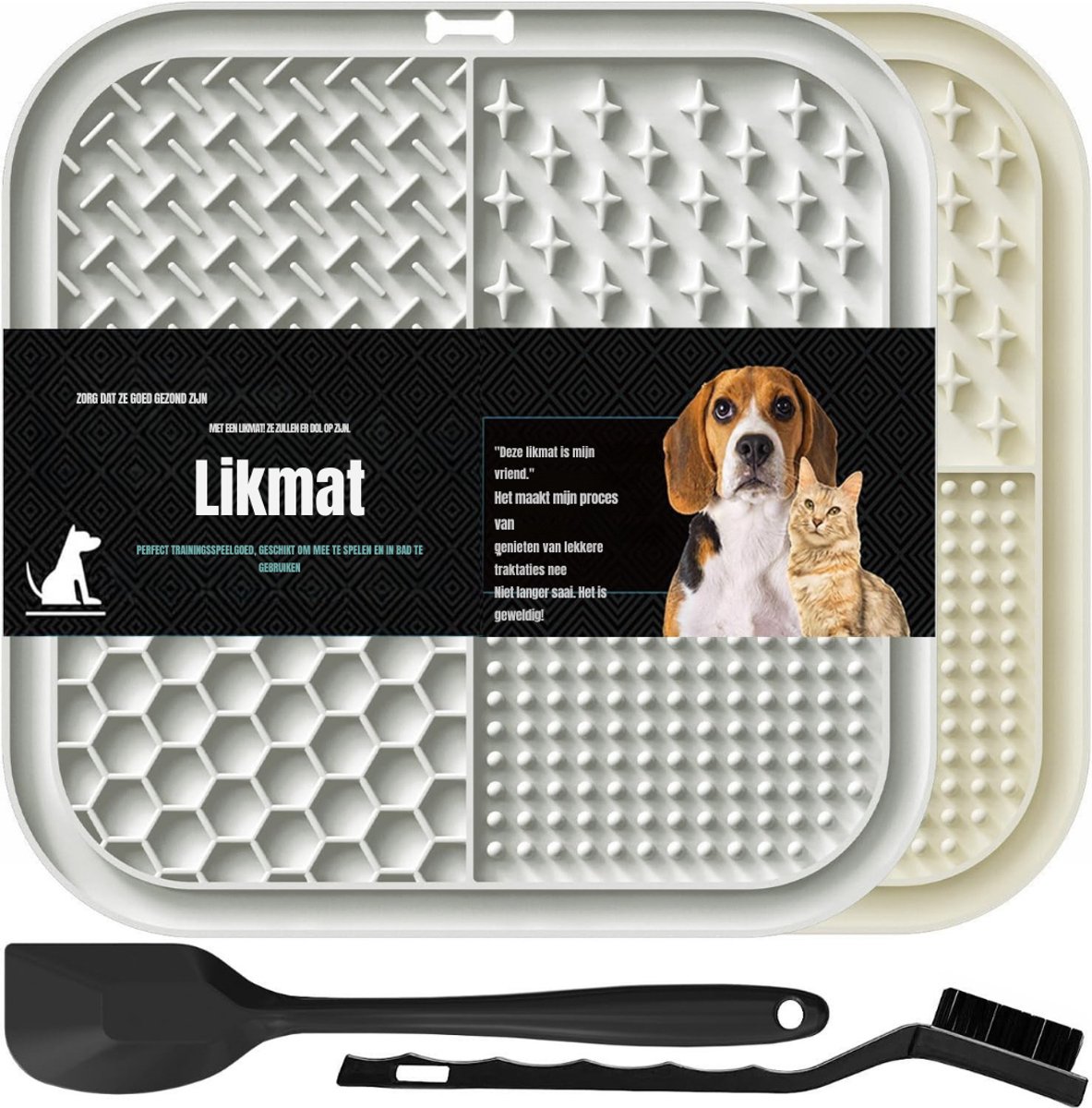 RONN® Likmat Hond - Slowfeeder Hond Met Verschillende Texturen - Voerbak voor Training - Grijs/Beige - 2cm x 23cm x 21cm