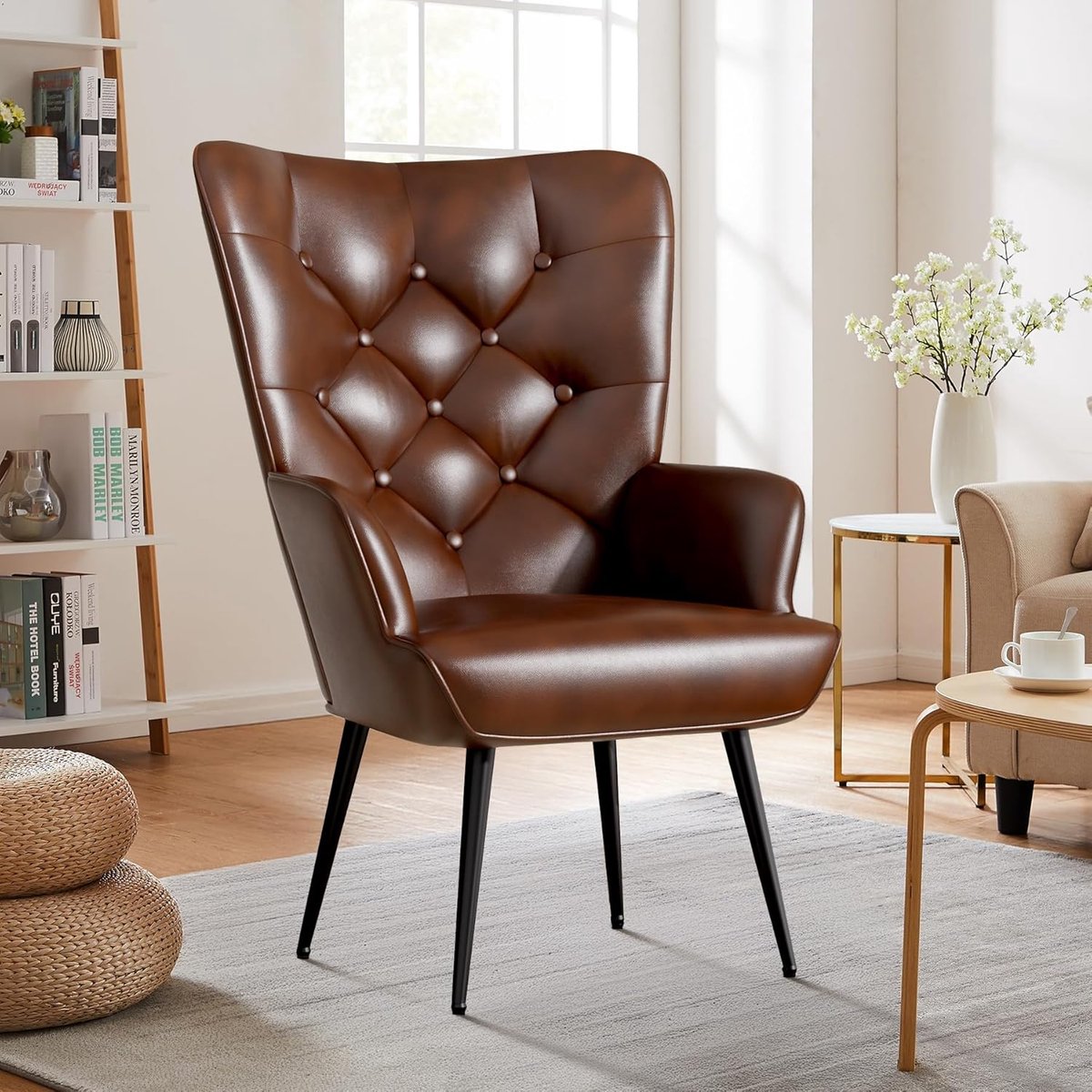 Fauteuil Lounge Stoel 92 x 50 x 50 cm – Moderne Relaxstoel met Metalen Poten en Fluwelen Bekleding, Ergonomische Design Fauteuil voor Woonkamer & Slaapkamer Bruin – NoviHome