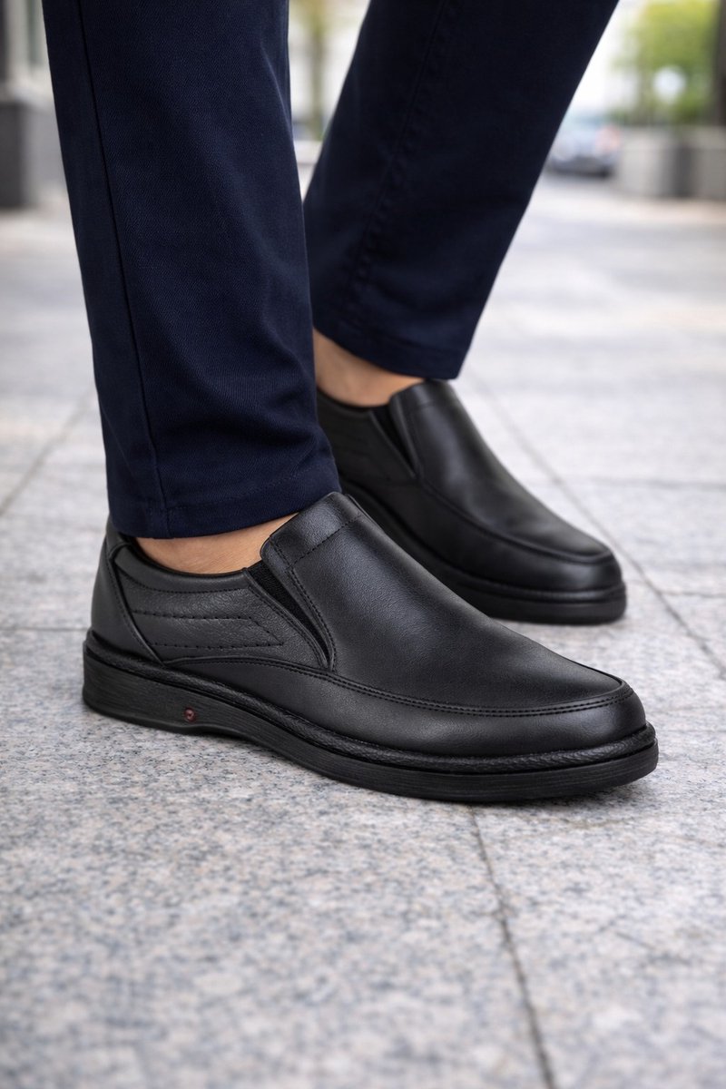 Heren Instappers Echt Leer – Comfort Schoenen Heren – Nette Leren Herenschoenen 603 - Zwart- Maat 40