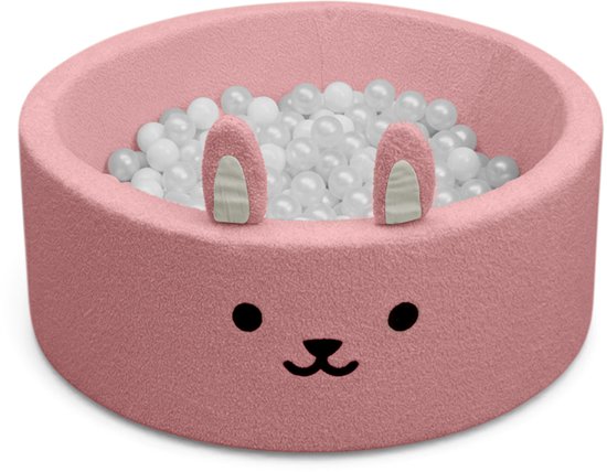 Liefjes & Co Fluffy Roze Konijn Ballenbak Met 200 Ballen – Baby & Kinder Ballenbad – Zacht Foam – Speelgoed