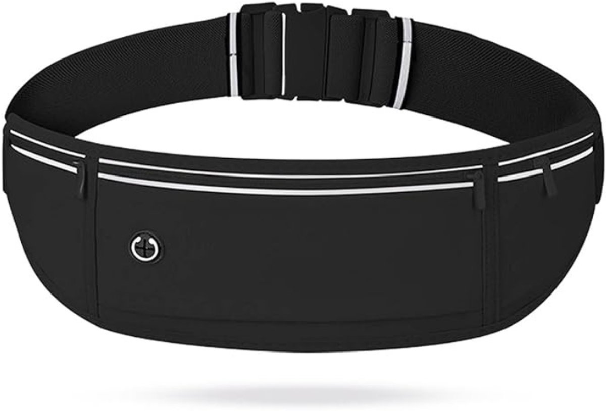 Running belt - flipbelt - hardloopriem telefoon - Hardloop riem - Ruime Opbergvakken voor Smartphone, Drinkfles of Powerbank - Reflectie Strip - 60 tot 120 cm - zwart - van Imperatoris