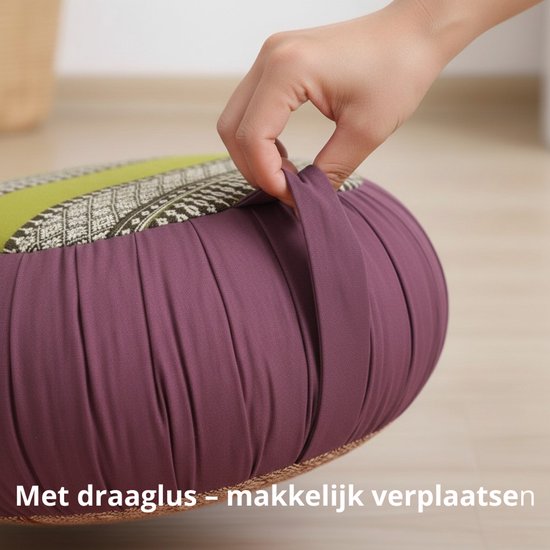 Zafu kussen - Coussin de yoga - kussen de Méditation - Coussin de méditation ronde - kussen Thai - Kapok - 40x40x18 cm - Vert / Brown