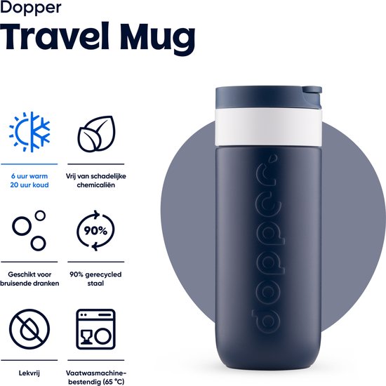 Dopper Travel Mug Thermosbeker - 400 ml - Breaker Blue — afbeelding 2