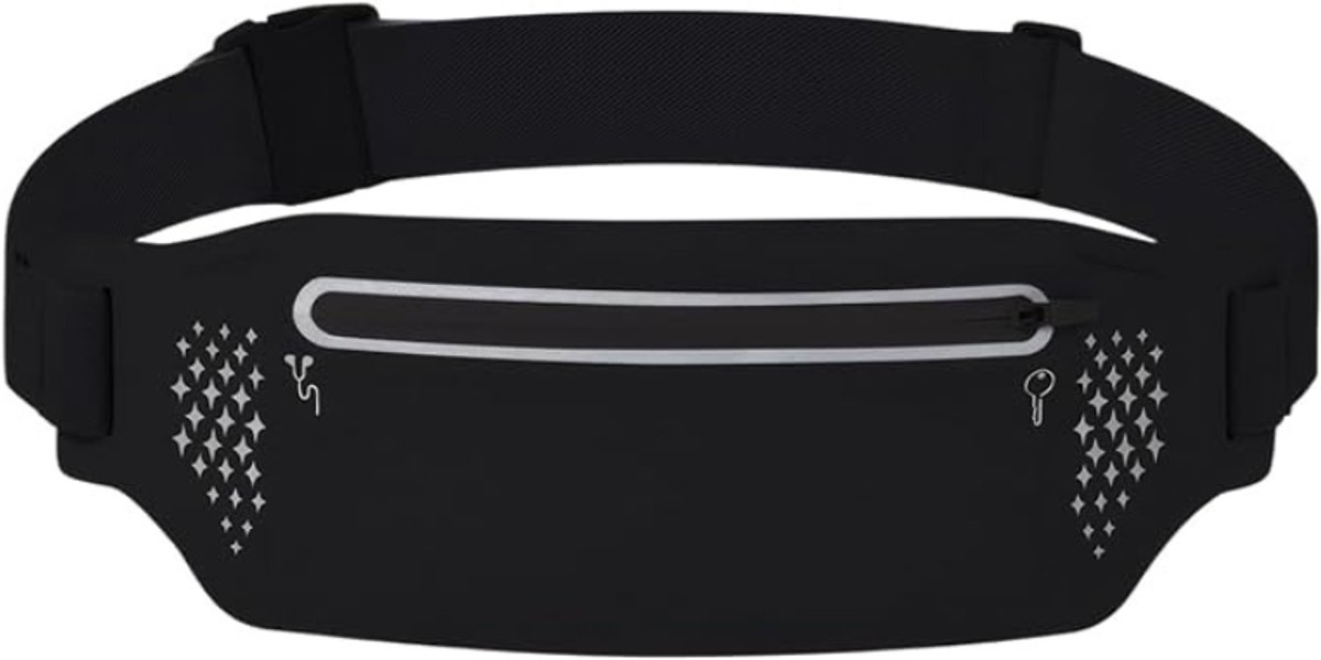 Running belt - flipbelt - hardloopriem telefoon - Hardloop riem - Ruime Opbergvakken voor Smartphone, Drinkfles of Powerbank - Reflectie Strip - 60 to 120 cm - Zwart - van Imperatoris