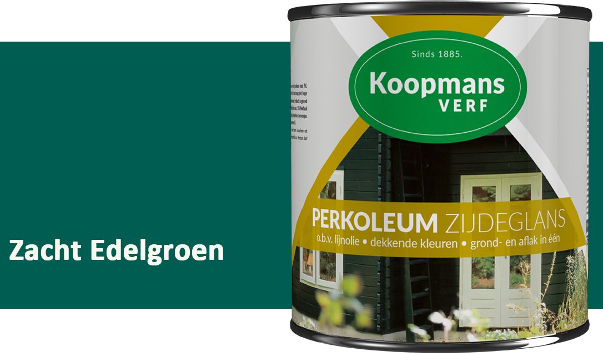 Koopmans Perkoleum Zijdeglans Dekkend – Houtverf Buiten – Dekkende Beits voor Schutting & Gevel – Elastisch & Weerbestendig – 750 ml – Zacht Edelgroen