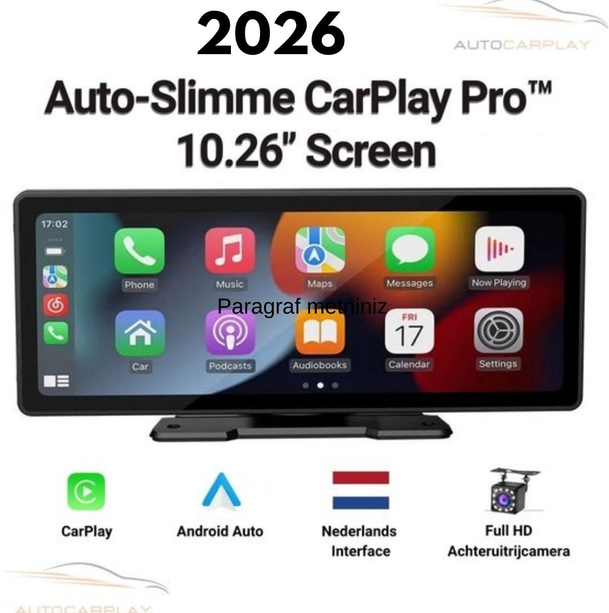 Vevilon Draadloos CarPlay Scherm 10.26 Inch – Apple CarPlay & Android Auto – Universeel Navigatiesysteem voor Auto – Bluetooth – AUX/FM – Incl. Achteruitrijcamera