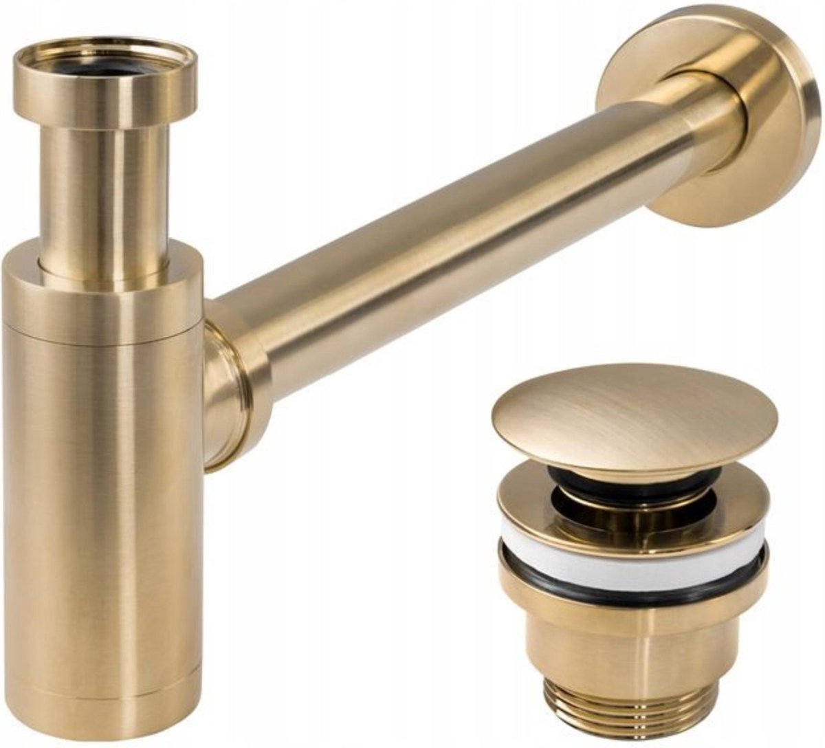 SaniGate Wastafelsifon met Afvoerplug – Geborsteld Goud – Sifon met Clickwaste – Universeel – Voor Wastafel en Fontein