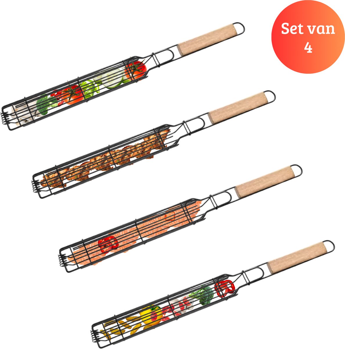 Janse® Barbecue grill klemmen set van 4 - Bbq tang - Geschikt voor vlees vis en groenten - Bbq accessoires - Bbq gereedschap 4 stuks