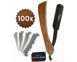 Barbiersmes met 100 Scheermesjes - Klassiek Open Scheermes - Barber Mes - Shavette - Straight Razor - Klapmes - Nekmes - Kappersmes