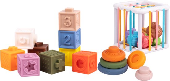 CasaBliss® Montessori Speelgoed 3-in-1 - Kinderspeelgoed- Stapelblokken, Vormenstoof & Bijtring - Baby Speelgoed 18+ Maanden - Peuter Speelgoed - Vakantie - Inclusief Opbergdoos van CasaBliss — afbeelding 3