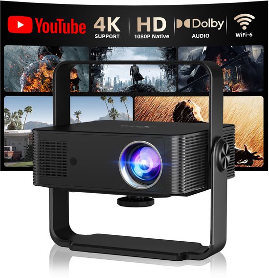 1080P HDR Projector 4K Ondersteuning 300 ANSI Lumen 120Hz Beamer Android 13 USB HDMI Dolby Geluid Compact draagbaar