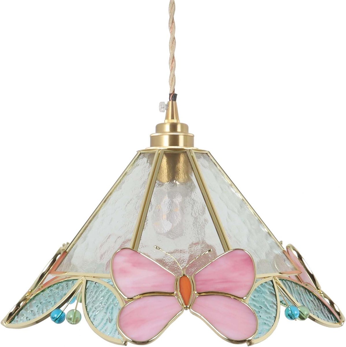 Tiffany plafondlamp vlinder & bloem – gebrandschilderd glas-Belle's product