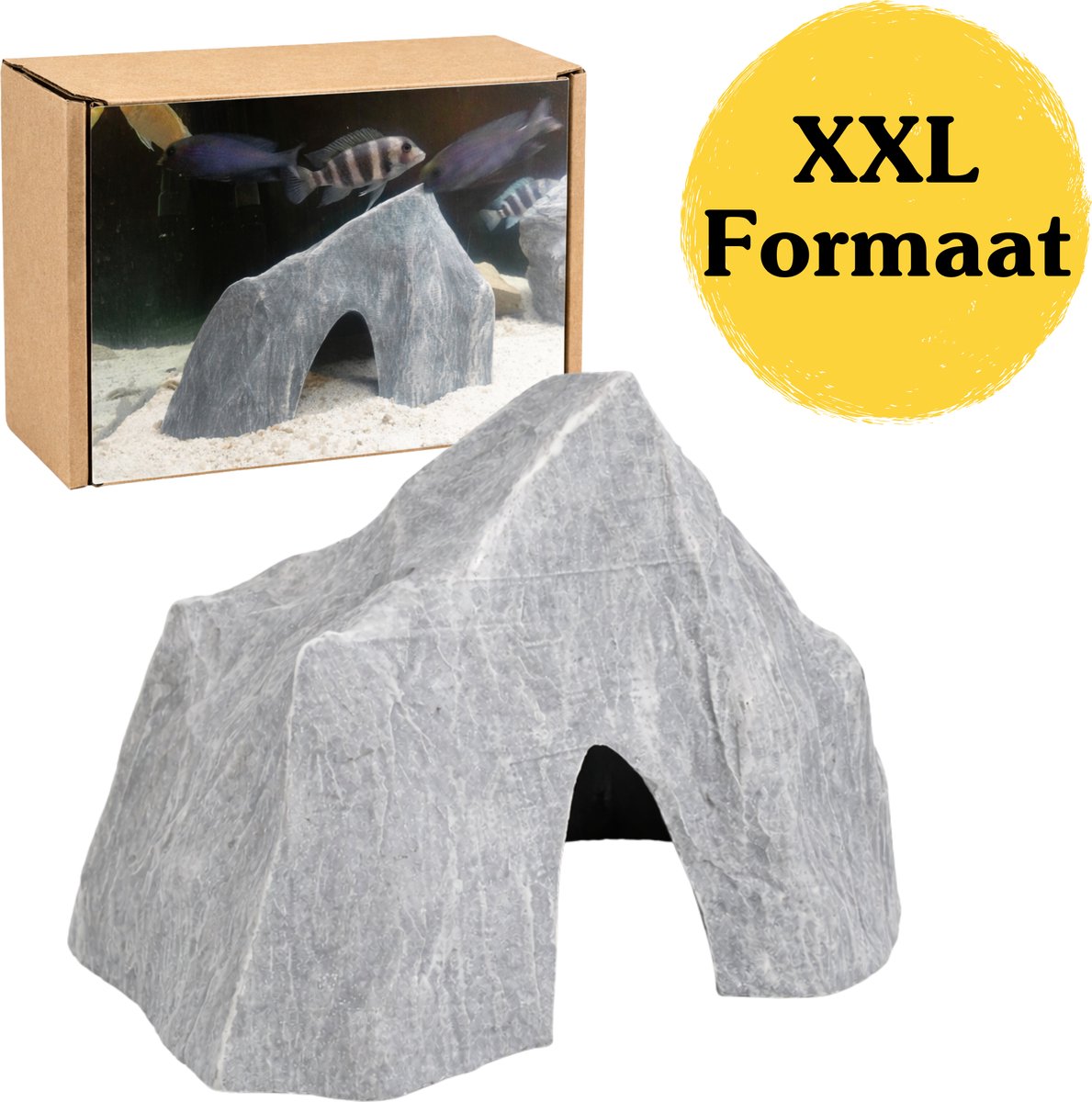 Aquarium Decoratie Rotsgrot Groot 22 x 20,7 x 14 cm – Realistische Steenlook Aquarium Grot – Schuilplaats voor Vissen, Garnalen & Reptielen – Aquarium Accessoires Aquascape Decoratie – Vis Schuilplek Groot