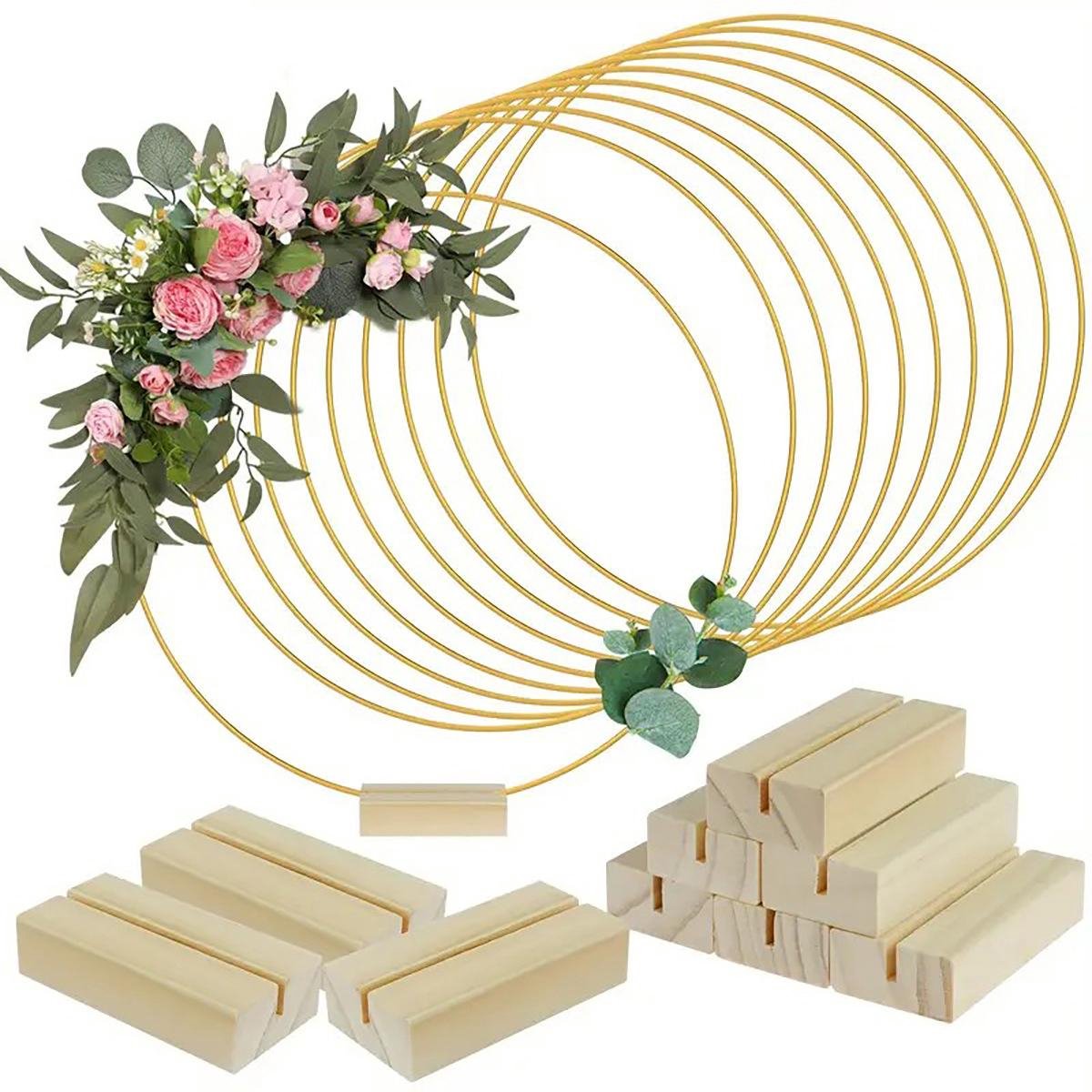 TuseRxln Metale Ring - Houten Standaard - 30 cm Diameter - 5 Stuks - Goud
