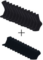 Morethansocks - Dagelijkse sokken bundel kinderen - 16-Paar (€2,31 per paar) - Maat 23 t/m 38 - Zwart - 8-Paar Bamboe sneakersokken - 8-Paar Bamboe sokken basic - Bamboe - Voordeelbundel