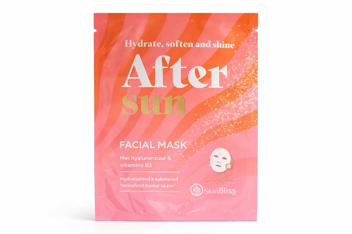 Aftersun Gezichtsmasker – Hydraterend & Verkoelend – Met Hyaluronzuur & Niacinamide (Vitamine B3) – Kalmerend Masker na Zon – Voor Droge & Gevoelige Huid – 1 Stuk