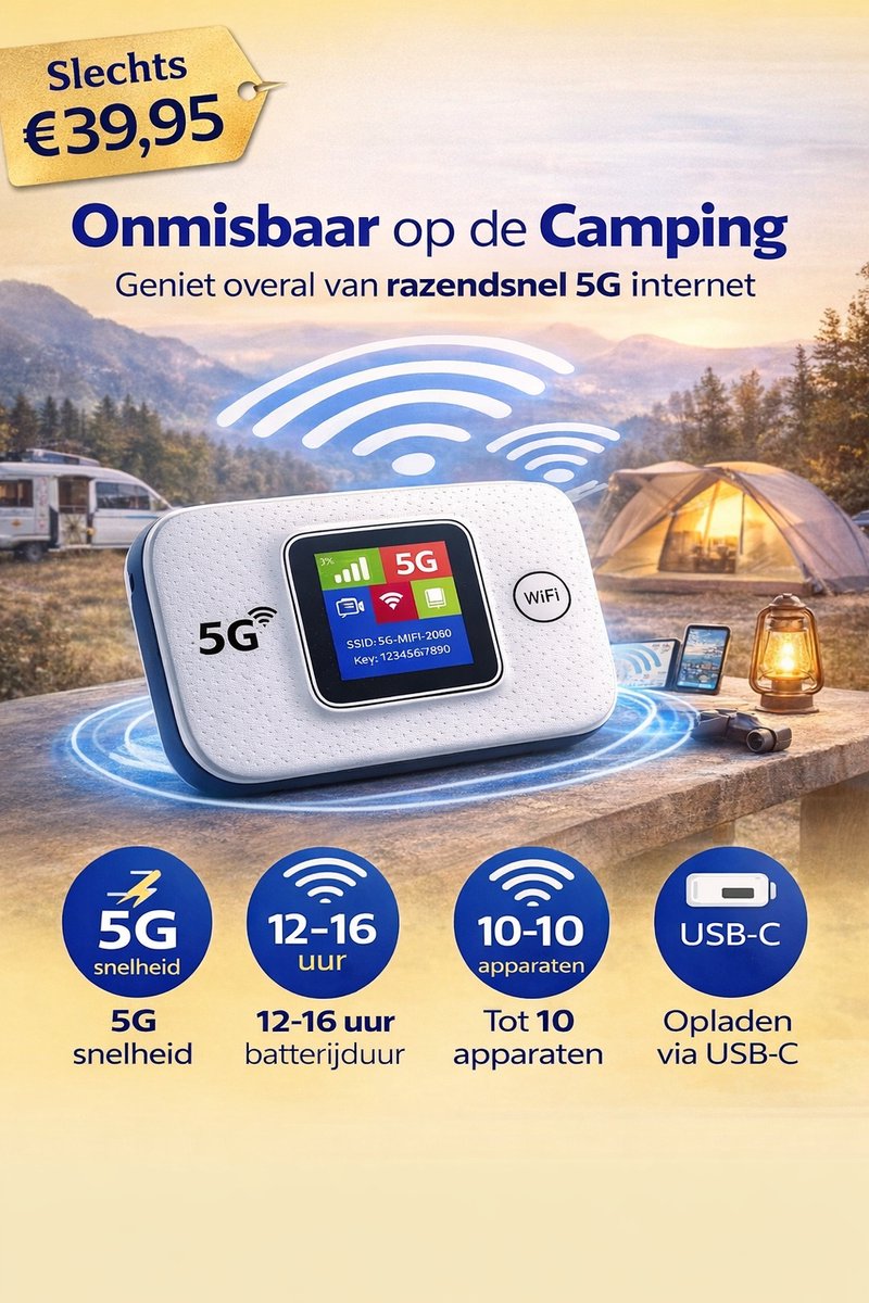 InfinityX 4G Mobiele WiFi Hotspot met Simkaart - Draagbare MiFi Router - LCD Scherm - Tot 10 Apparaten - 2x Accu - USB-C - Wit