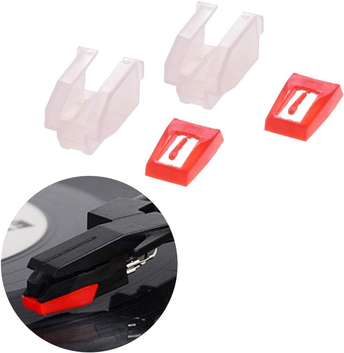 Platenspeler Naald - Vervangende Naald - Muziek Luisteren - Diamant Tip - 2 Stuks - Rood