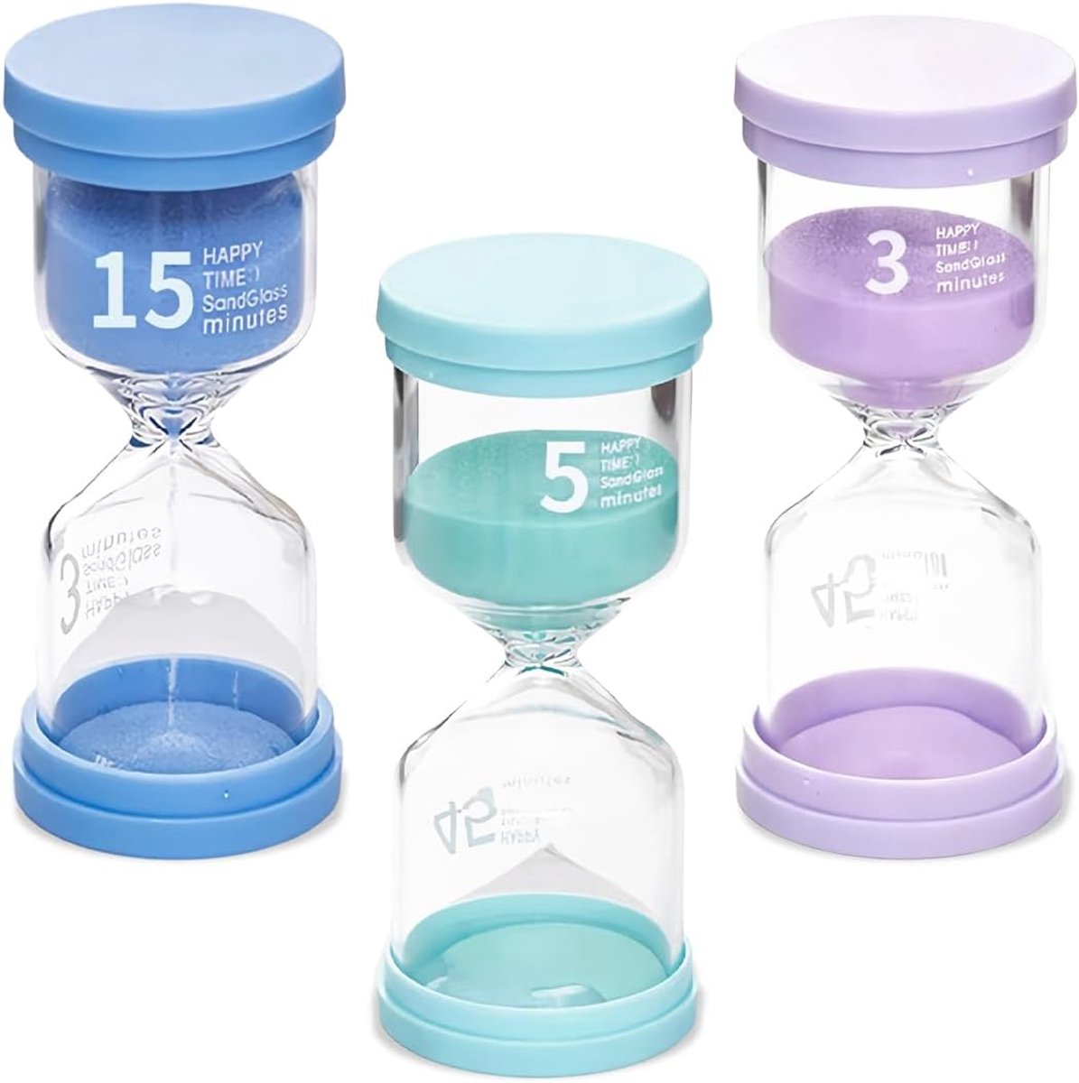Zandlopers Set - Keukentimers - Kinderen Leren - Macaron Kleuren - 3 5 15 Minuten