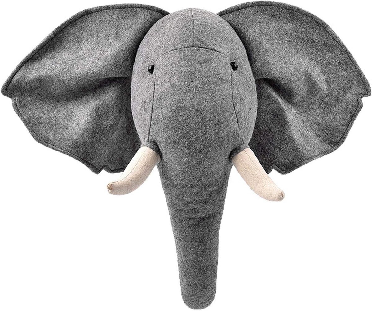 Dierenkop Wanddecoratie - Olifantenhoofd Decoratie - Kinderkamer Inrichten - Zachte Katoen Stijl - 55x37cm