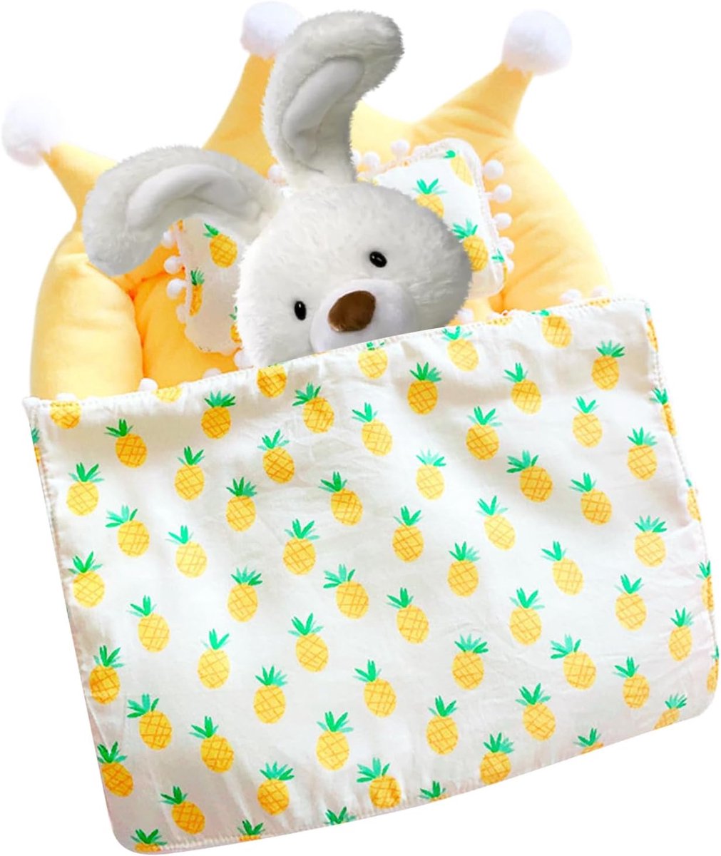 Poppen Beddengoed Set - Poppenhuis Meubels - Rollenspel - Zachte Pluche Stoffen - 32x30cm - Geel