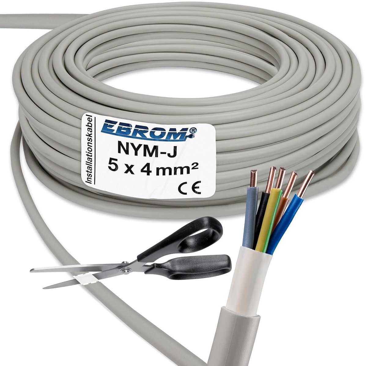Installatiekabel NYM-J - Elektriciteitsdraad Koper - Huishoudelijke Installaties - 5x4 mm² Vlamvertragend - Per Meter - Grijs