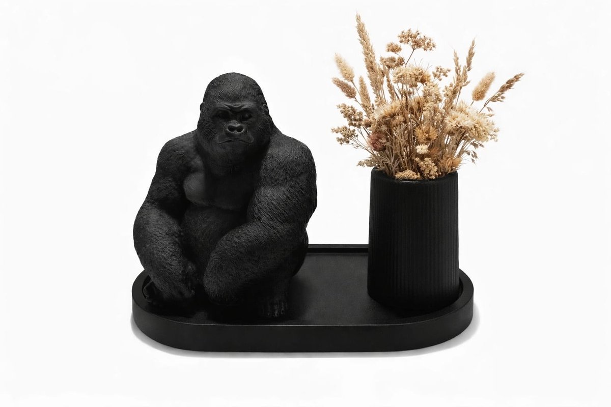 QORVANE Home - 3-delige decoratieset - gorilla beeld, vaas en tray