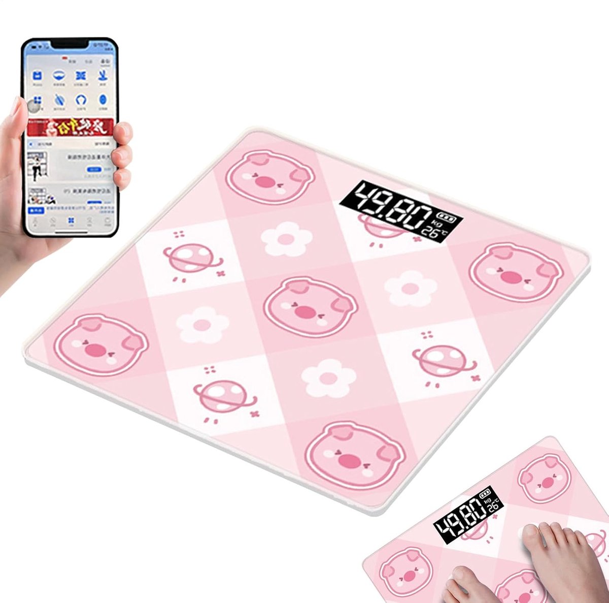 Slimme weegschaal - Lichaamsanalyse apparaat - Gezondheid monitoren - Temperatuur weergave - 26x26cm - Stergrauw