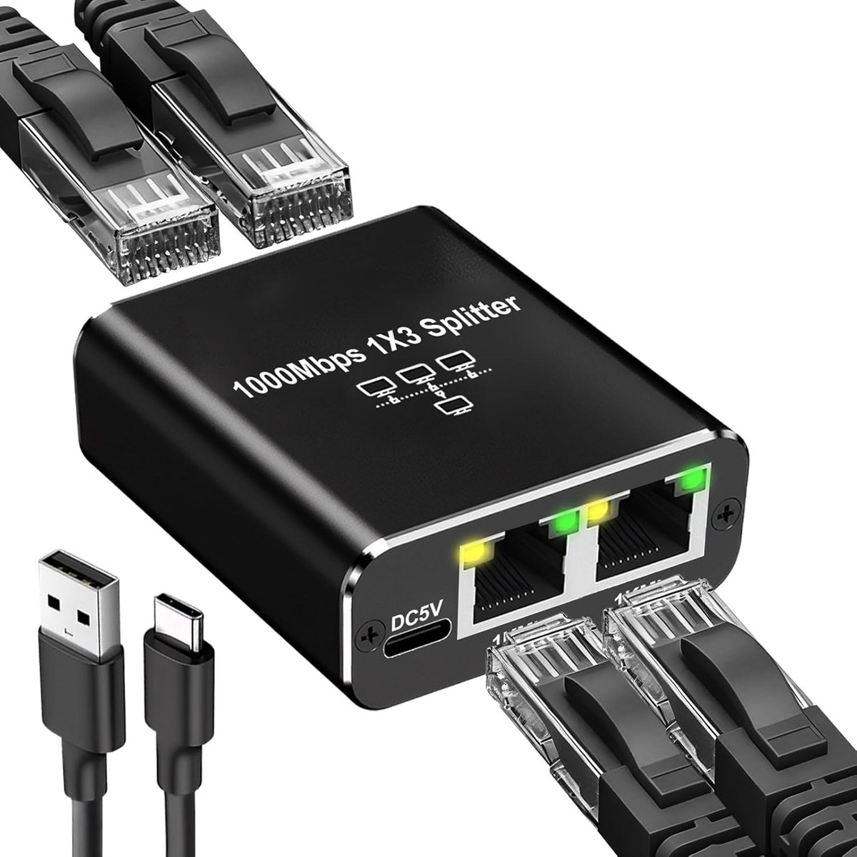 Netwerk Splitter - Ethernet Hub - Internet Delen - 1000 Mbps Snelheid - Compact Formaat