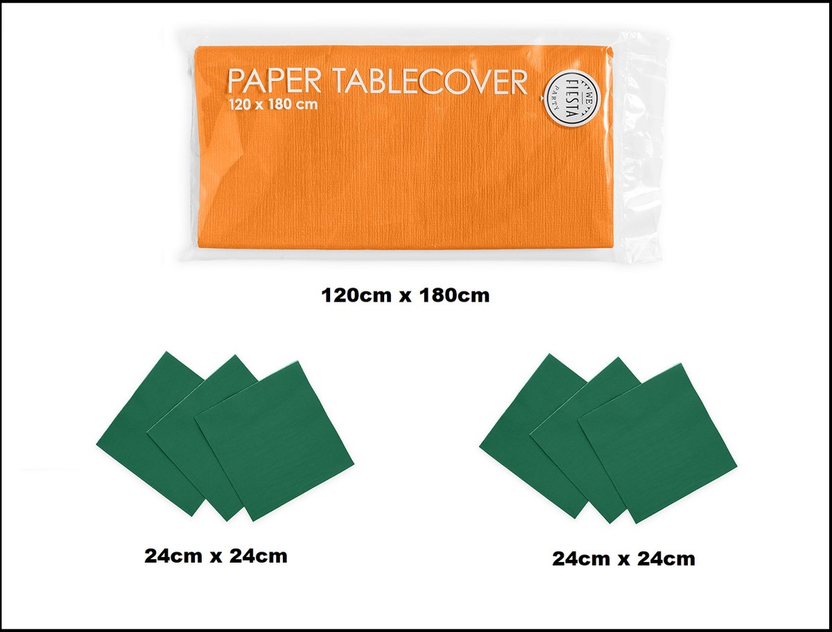 1x Tafelkleed papier oranje 120cm x 180cm + 40x Cocktail servetten groen 24cm x 24cm 3 laags
