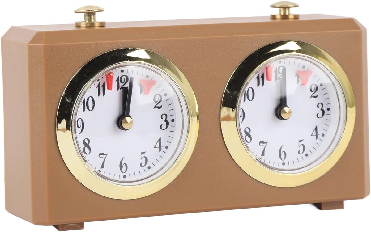 Analoge Schaakklok - Mechanische Timer - Wedstrijd Timing - Geen Batterij Nodig - 19x12x7cm - Bruin