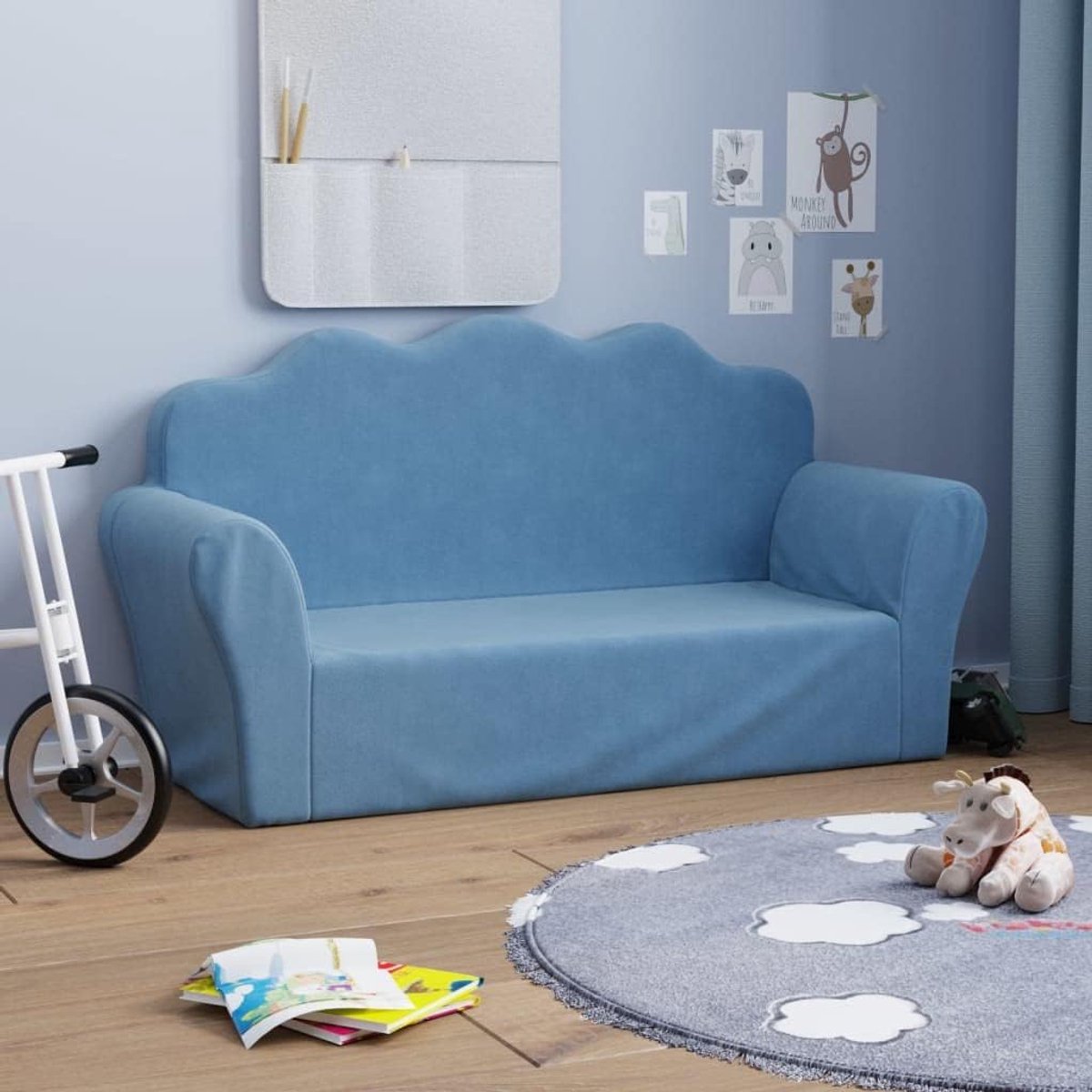 Kinderbank 2-zits - Zachte bank - Spelen en ontspannen - Afneembare hoes - 94 cm breed - Blauw