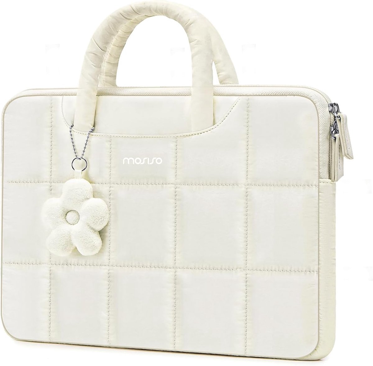 Originap Laptoptasche 16 Zoll, 15-15,6 Zoll Puffy Laptop Hülle Kompatibel mit MacBook Pro 16 M4 M3 M2 M1,HP Acer Dell Lenovo Notebook, Rechteckige Gesteppt Laptophülle mit Griff&Blumen Anhänger, Sand