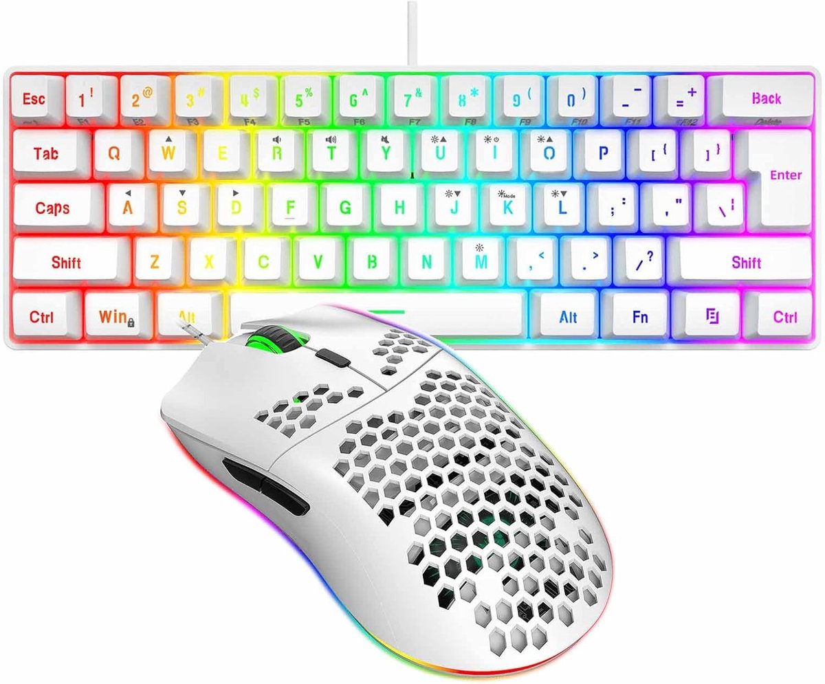 Toetsenbord Muis Set - Gaming Accessoires - Compact Werken - RGB Verlichting - 61 Toetsen - Wit