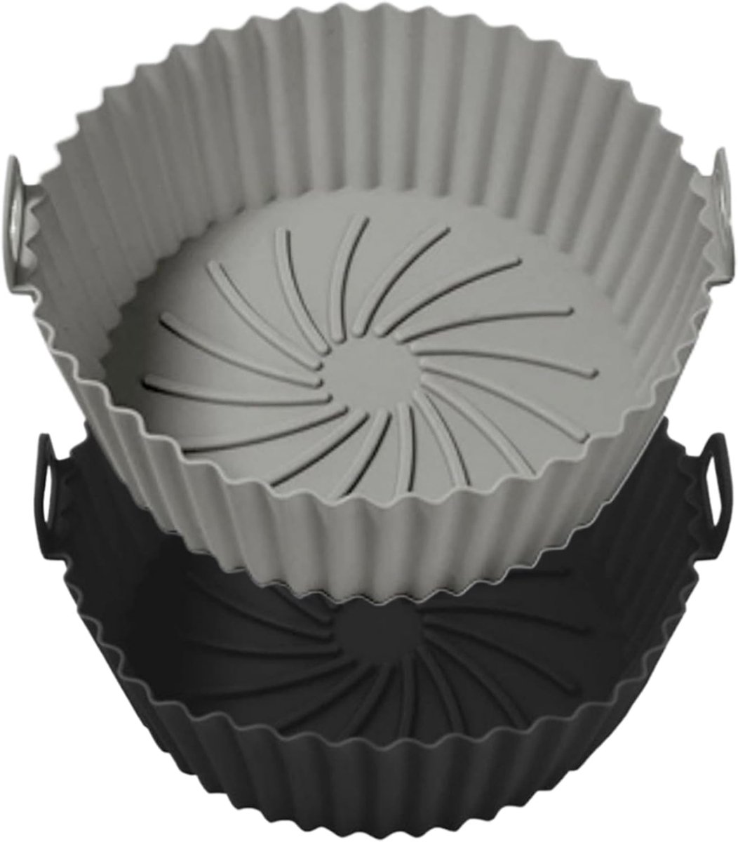 Airfryer Liners - Herbruikbare Manden - Gemakkelijk Koken - Verhoogde Luchtstroom - 20 cm Rond - Zwart Grijs
