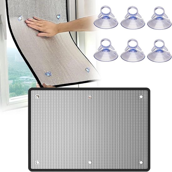 Raamfolie isolerend - Zonwerend privacy - Thermoscherm - Herbruikbaar met zuignap - 70cm x 80cm - Zilver zwart