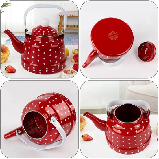 Emaille Waterketel - Theepot Koffiepot - Koken op Gas - Duurzaam Emaille Materiaal - 14x14x11 cm - Rood — afbeelding 2