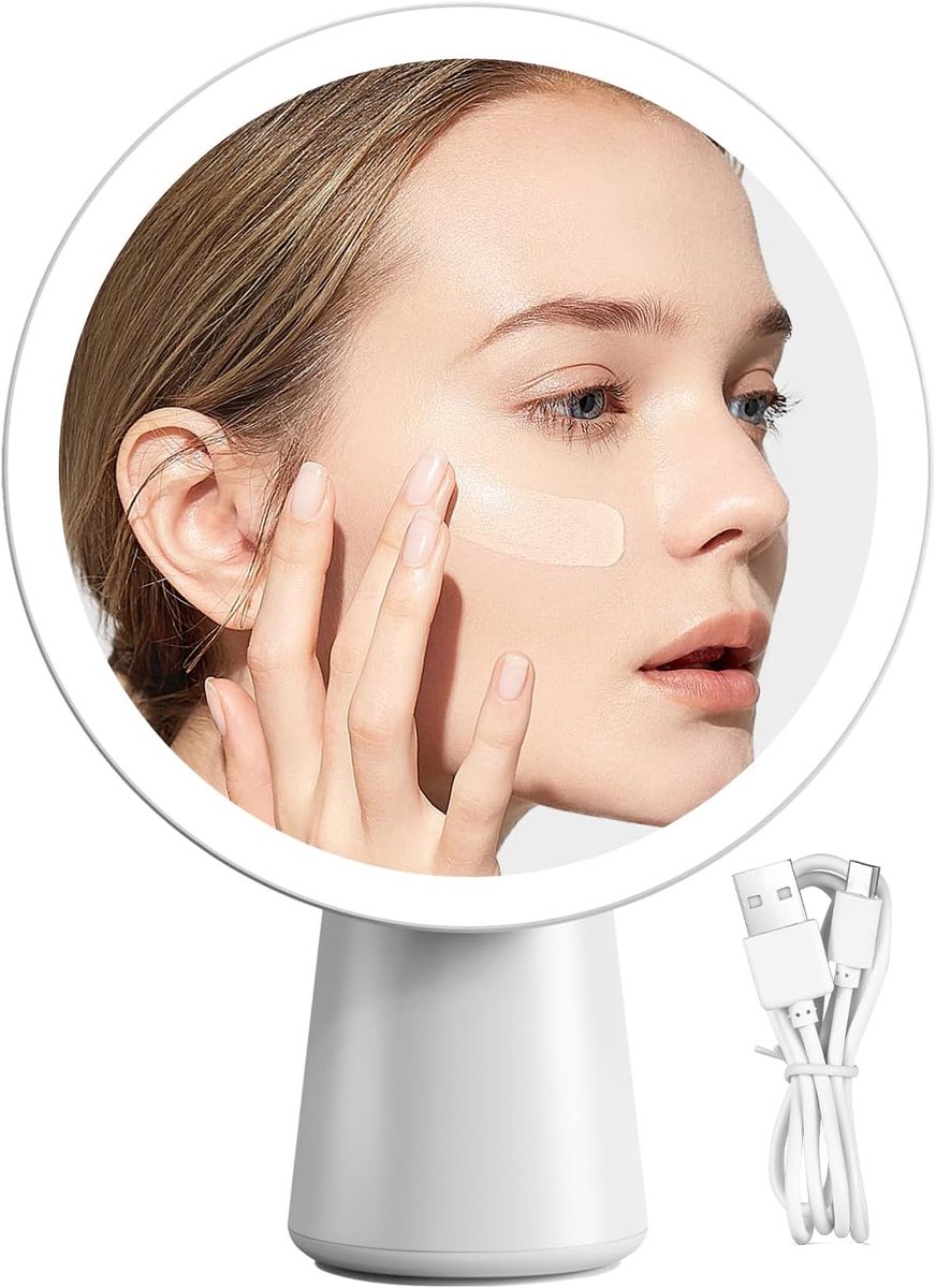 Make-up Spiegel - Verlichte Spiegel - Dagelijkse Make-up - Oplaadbaar & Dimbaar - 7.6 Inch - Wit