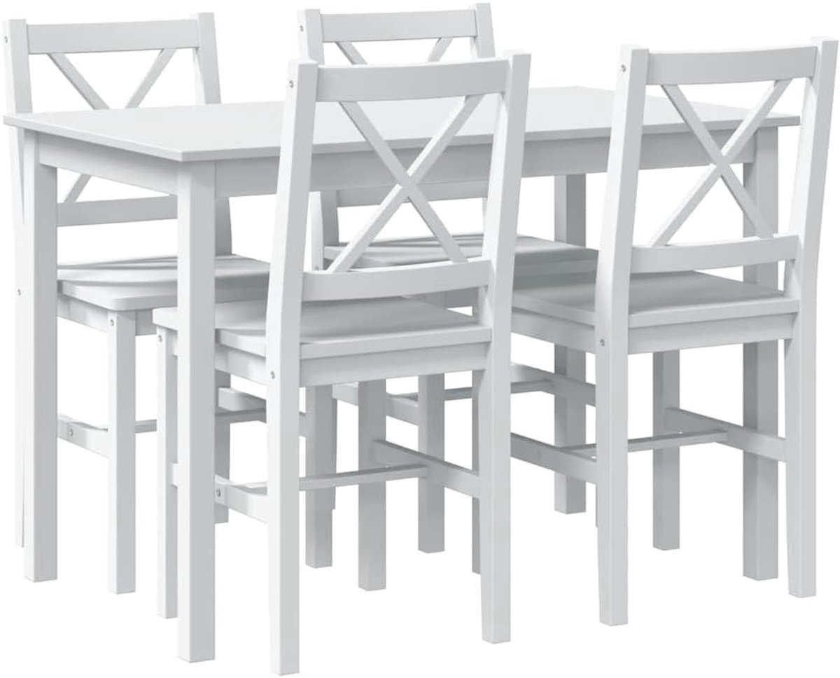 Eetkamerset 5-delig - Keukenmeubilair Tafel Stoel - Gezellig Tafelen - Massief Houten Constructie - 185.42 cm Hoog - Wit