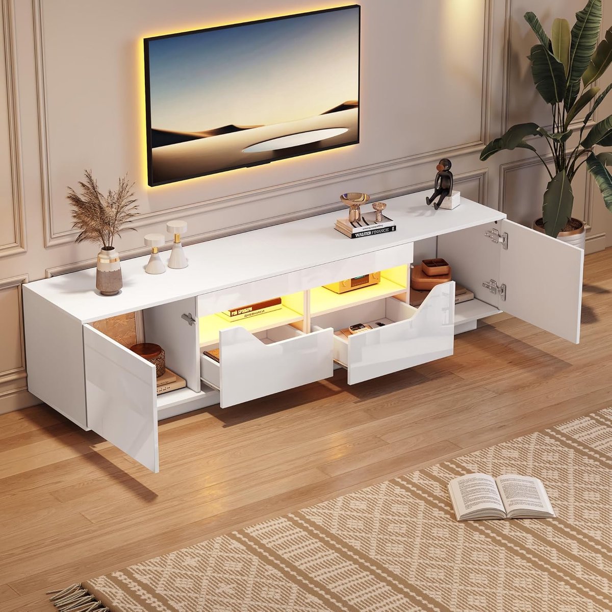 TV Meubel - Lowboard Kast - Woonkamer Entertainment - App Gestuurde LED - 180 x 40 x 45 cm
