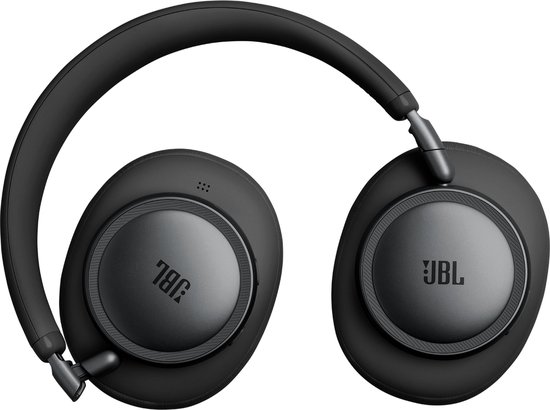 Zwarte JBL over-ear koptelefoon, met de JBL logo's op de oorschelpen.